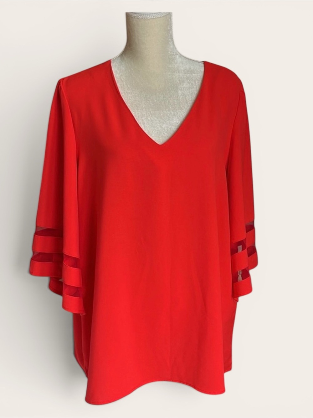 Red V Neck Flutter Sleeve Tunic Top 2X Plus Size Flowy